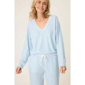 PJ Salvage Long Sleeve Pajama Sleep Top Blue Striped‎ Size XL Cozy Loungewear